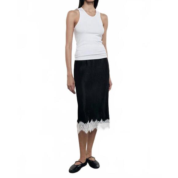 NEW ENZA COSTA hammered satin slip midi skirt in black